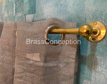 Curtain Rod, Rail, Brass Hooks, Unlacquered Brass Wall Mounted Curtain Hardware Rod