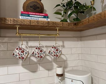 Rampe pour casseroles en laiton non laqué avec crochets en S