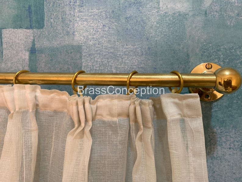 Unlacquered Brass Curtain Rod With Rings: Wall Mounted Window Hardware ...