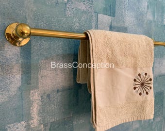 Handdoekstang, messing handdoekenrek, handdoekhouder, ongelakt massief messing badkamer- en keukenhanddoekenrek