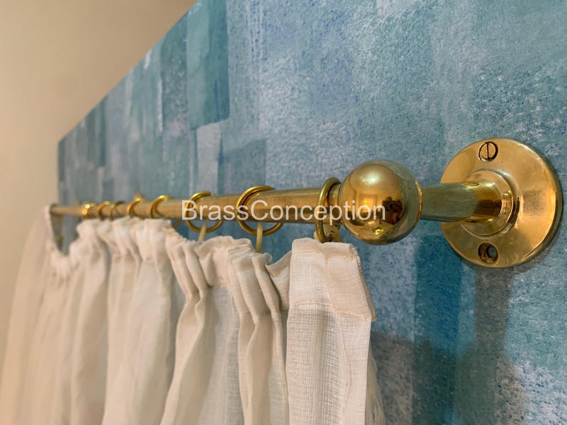Unlacquered Brass Curtain Rod With Rings: Wall Mounted Window Hardware ...