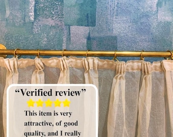 Curtain Rod, Rail, Brass Hooks, Unlacquered Brass Wall Mounted Curtain Hardware Rod with Rings