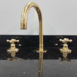 Unlacquered Brass 3 Holes Bathroom Faucet Bathroom Faucet Sink 3 Hole Bathroom Faucet Unlacquered Brass Vanity Faucet With Simple Handles