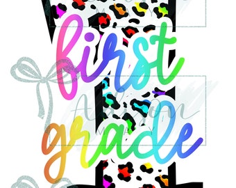 1st Grade rainbow leopard print PNG