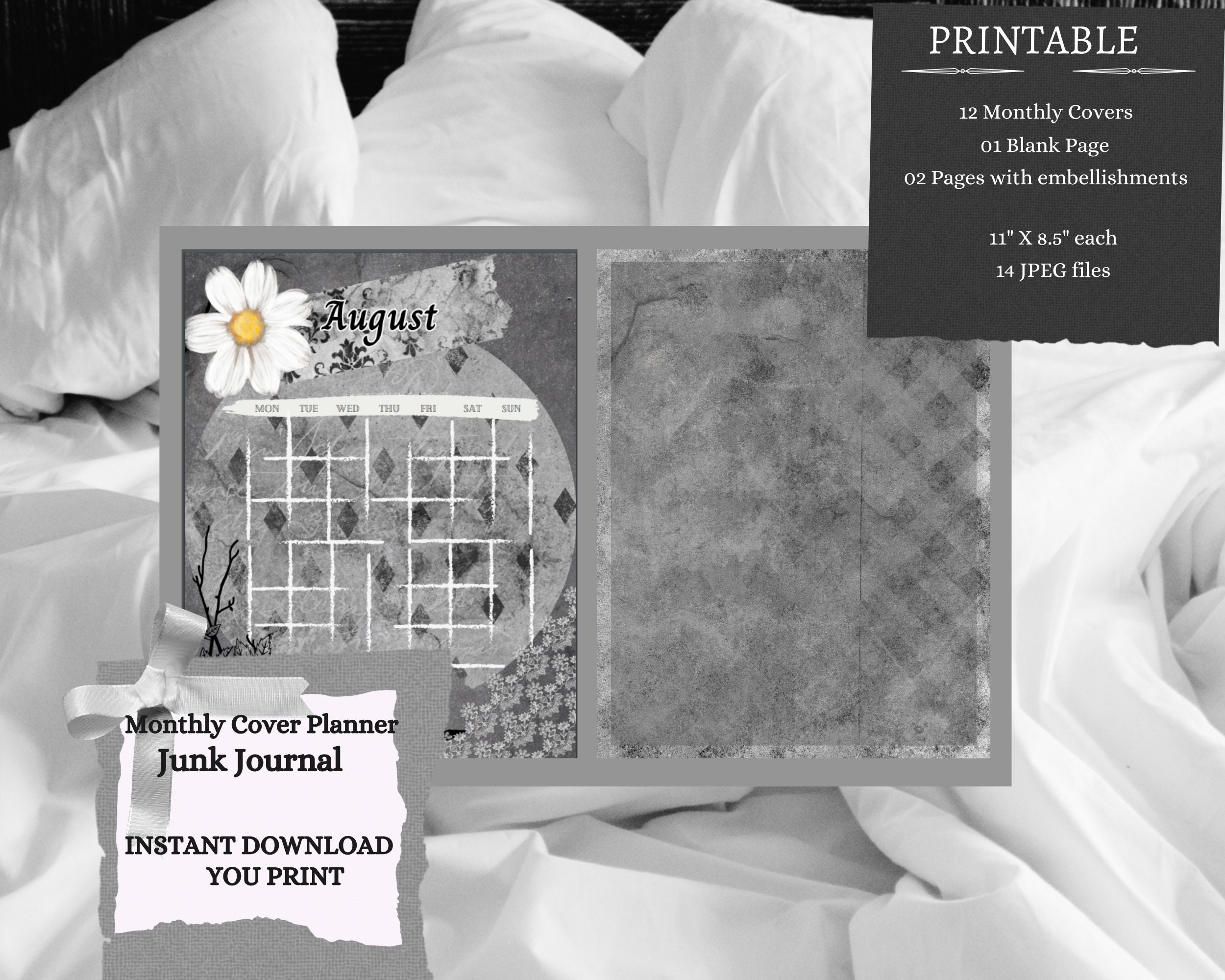 Black and White Printable Junk Journal Planner Pages Set 1. - Etsy