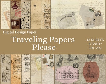 Reispapieren alstublieft, World Travel Digital Print Papers, Junk Journals, Paper Craft, Victoriaanse tijdperk reizen, Scrapbook vakantie dagboekpagina's