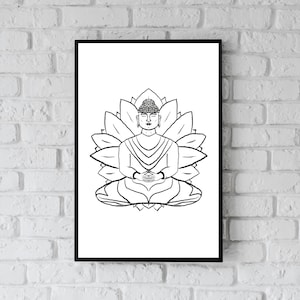 Lotus meditation buddha zen meditator lotus art printable buddhist art yoga wall digital art meditation wall hanging zen art meditator lotus