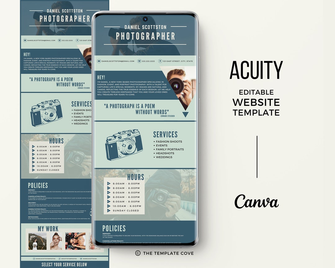 Visual Acuity Template Design Acuity Template Photographer, Acuity Temp, DIY Booking Site, Acuity ...