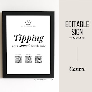 Virtual Tip Jar Printable, Scan To Pay Tip Jar Signs, Tips Appreciated Tip Sign, Tip Jar For Boutique, Tip Jar For Bartender, QR Tip Jar