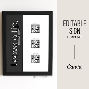 Virtual Tip Jar Printable, Scan To Pay Tip Jar Signs, Tips Appreciated Tip Sign, Tip Jar For Boutique, Tip Jar For Bartender, QR Tip Jar