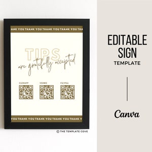 Scan To Pay Tip Jar Signs, Virtual Tip Jar Printable, Tip Sign, Tips Appreciated, Tip Jar For Musician, Tip Jar Bartender, Canva Template