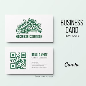 Minimale Basic Visitenkarten, QR Visitenkarten, Moderne doppelseitige Karte, Visitenkarten, Visitenkarten, Canva Elektriker Kartendesign