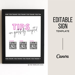 Virtual Tip Jar Printable, Scan To Pay Tip Jar Signs, Tips Appreciated Tip Sign, Tip Jar For Musician, Tip Jar Stylist, MUA, Braider, Lashes