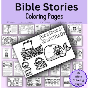 Bible Stories Coloring Pages  DIGITAL DOWNLOAD // Printable Acitivity //  Preschool // Toddler // Sunday School // Church // 8 x 11 // 5 x 7