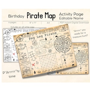 Schatzkarte // Aktivitätsseite DIGITAL DOWNLOAD // Druckbare Aktivität // Bearbeitbare Piratenkarte // Piraten // Piratenkarte // Geburtstag