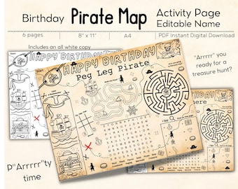 Mapa del tesoro // Página de actividad DESCARGA DIGITAL // Actividad imprimible // Mapa pirata editable // Piratas // Mapa pirata // Cumpleaños