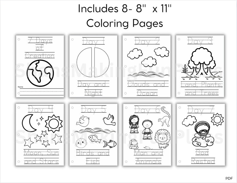 7 Days of Creation Coloring Pages DIGITAL DOWNLOAD // Printable ...