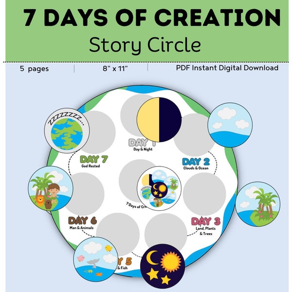 7 Days of Creation Story Circle DIGITAL DOWNLOAD  // Church Acitivity  // Toddler // Sunday School // Church