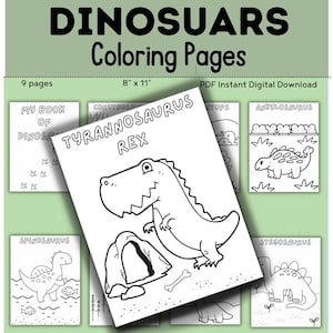 Dinosaurs Coloring Pages  DIGITAL DOWNLOAD  // Printable Acitivity  // Small Motor Skill  //  Preschool // Dinosaurs