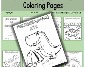 Dinosaurs Coloring Pages  DIGITAL DOWNLOAD  // Printable Acitivity  // Small Motor Skill  //  Preschool // Dinosaurs