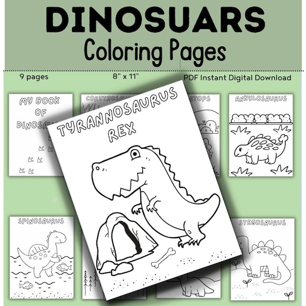 Dinosaurs Coloring Pages  DIGITAL DOWNLOAD  // Printable Acitivity  // Small Motor Skill  //  Preschool // Dinosaurs