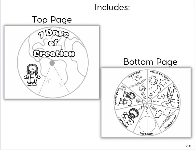 7 Days of Creation Spinning Wheel Coloring Pages DIGITAL DOWNLOAD ...
