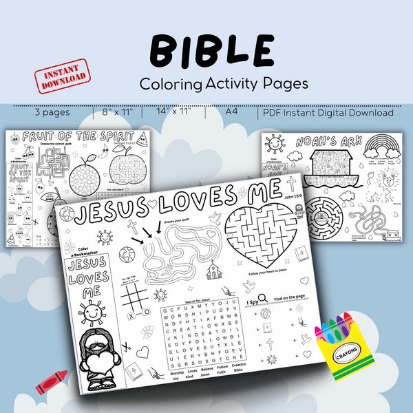 Bible Stories Activity Coloring Pages  DIGITAL DOWNLOAD // Printable Activity //  Bible School  // Sunday School // Vacation Bible School