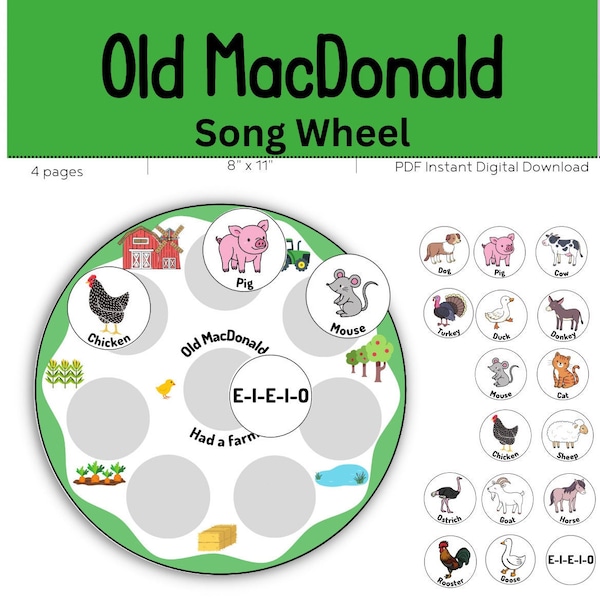 Old MacDonald Had a Farm Song Circle Activity Digital Download // Sequencing //Preschool Printable // Homeschool // Storytime // Farm