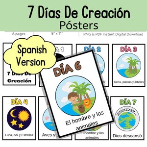 7 Días de Creación Carteles EN ESPAÑOL DESCARGA DIGITAL // Actividad de la Iglesia // Niños pequeños // Escuela Dominical // Iglesia / 7 Días De Creación Carteles