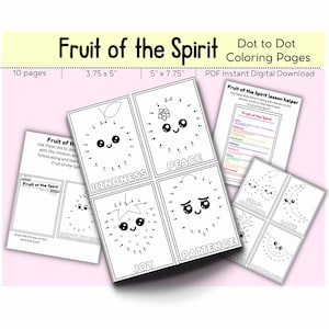 Fruit of the Spirit Activity Dot to Dot Coloring Pages  DIGITAL DOWNLOAD // Printable Activity //  Bible School  // Sunday School //