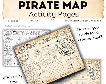 Treasure Map Pirate Map Activity Page DIGITAL DOWNLOAD // Printable Acitivity // Summer Game For Children // Pirates // Treasure Map