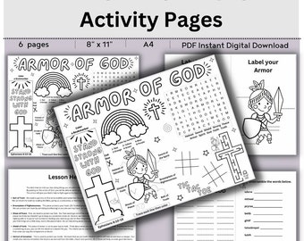 Armor of God Activity Coloring Pages  DIGITAL DOWNLOAD // Printable Activity //  Bible School  // Sunday School // Vacation Bible School
