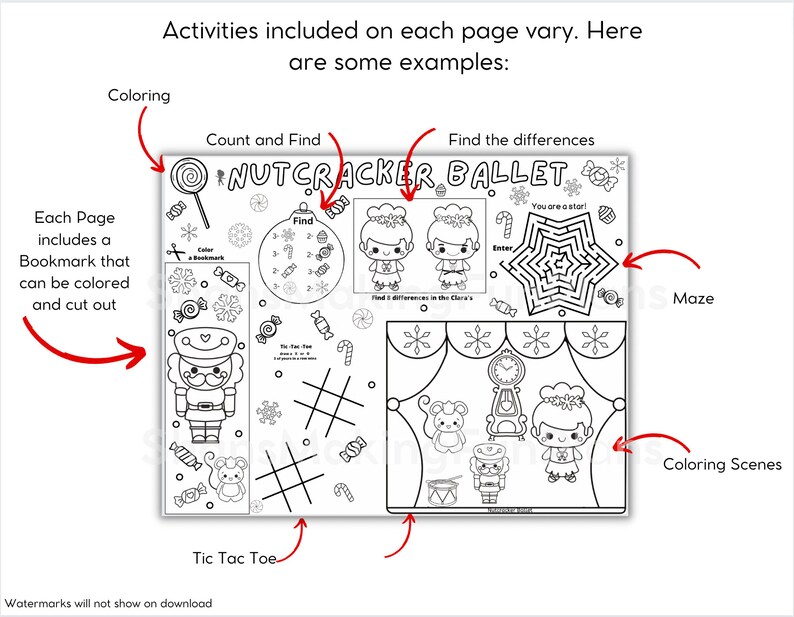Nutcracker Ballet Activity Pages Coloring Page DIGITAL DOWNLOAD ...