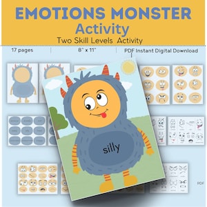 Emotions Monster  DIGITAL DOWNLOAD // Printable Acitivity //  Preschool // Toddler // Emotions // Feelings //