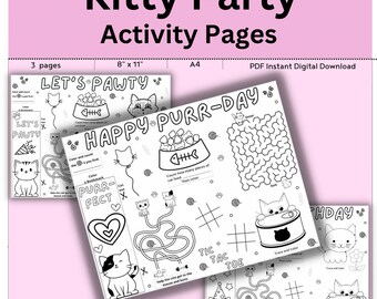 Kitty Party Activity Pages DIGITAL DOWNLOAD // Kitty Printable Activity // Printable Activity  // Birthday Printable // A4 // 8 x 11 // Cat