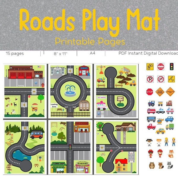 Cars Play Mat Printable Set // Cars // Downloads // Roads // Printable Roads // Printable Car Mat // Letter Size // A4