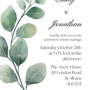 Digital Elegant Wedding Baby Shower Minimalist Simple Greenery Eucalyptus Editable Invitation Template