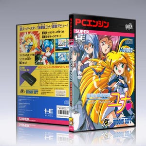 May include: A PC Engine Super CD-ROM² game case with a colorful anime illustration of three women with long blonde hair. The title of the game is "Super Star "Yuna" Debut!" and the game is published by Hudson Soft.