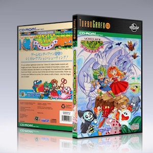 May include: A TurboGrafx CD game case with a colorful illustration of a cartoon dragon, a girl in a red dress, and a boy in a green shirt. The game is called "Monster Lair".
