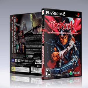 May include: A PlayStation 2 video game case for "Berserk." The front cover features a warrior with a large sword, set against a red and black background. The back cover has text and images. The game is rated M for Mature.