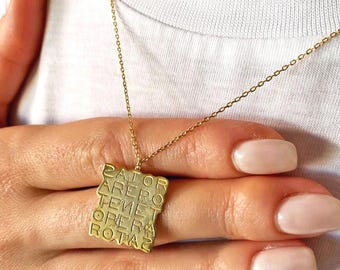 Sterling Silver SATOR Square Necklace: Alchemical Good Luck Pendant