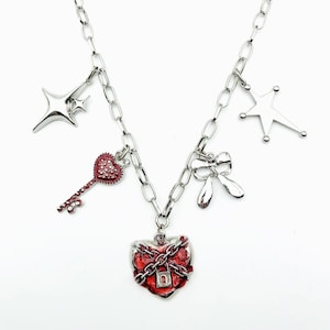 Collar con dije de llave de corazón gótico, colgante punk, bañado en plata, gótico, rock, gargantilla, joyería grunge, regalo para mejor amiga, regalos para el día de la madre