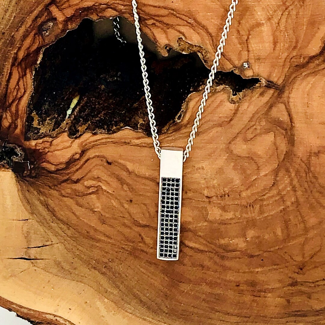 Men's Bar Necklace, Cubic Zirconia, Groomsmen Gift, Men's Rectangle