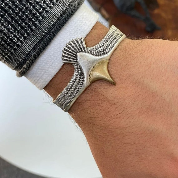 EAGLE CUFF BRACELET - Antique Viking Cuff Bracelet, Silver Plated 