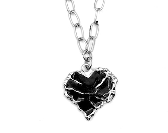 Skeleton Heart Necklace: Silver Plated Black Enamel, Gothic, Y2K, Halloween Gift