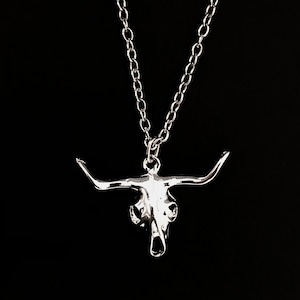Silver Plated Bull Skull Necklace: Gothic Cowboy Jewelry