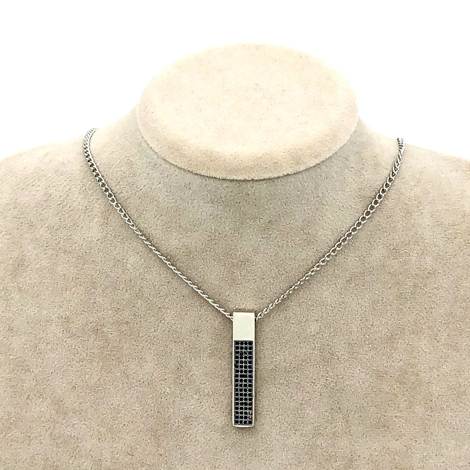Men's Bar Necklace, Cubic Zirconia, Groomsmen Gift, Men's Rectangle Pendant, Gift for Him