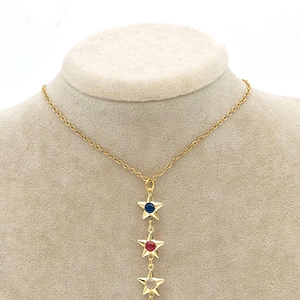 Gold Y Star Necklace: Stainless Steel Chain, Gemstone Charms