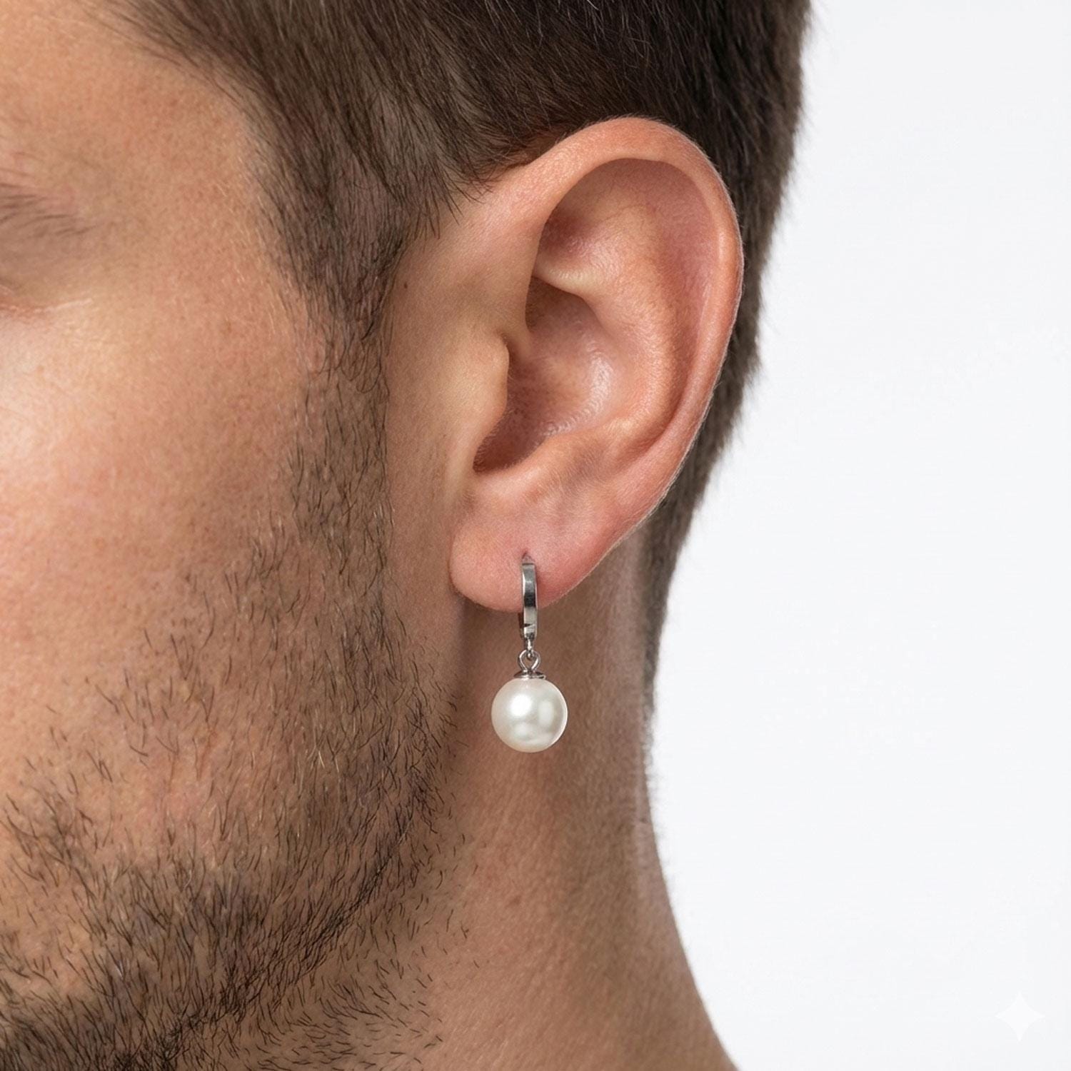 Boucles D'oreilles Créoles Femme - Perle Blanche Suspendue Sur Argent 925 - Neuves Avec étiquettes