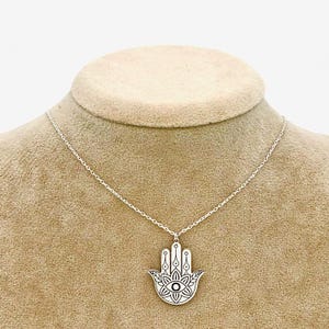 Sterling Silver Hamsa Hand Necklace: Evil Eye Lotus Flower, Protection Jewelry